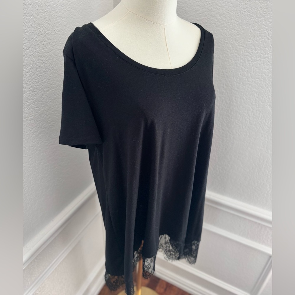 MOSSIMO Black Lace Hem Short Sleeve T-Shirt Tee Swing Tunic Top - Women’s Shirt - Picture 7 of 17